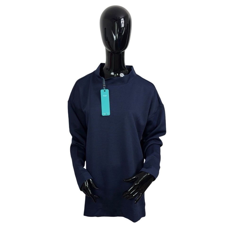 Leveler The Chase Women's XL Blackcurrant Blue Mock Neck Long Sleeve Ribbed Top
